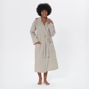 SEYANTE Women's Turkish Cotton Waffle Shawl Collar Bathrobe Lightweight Beige L